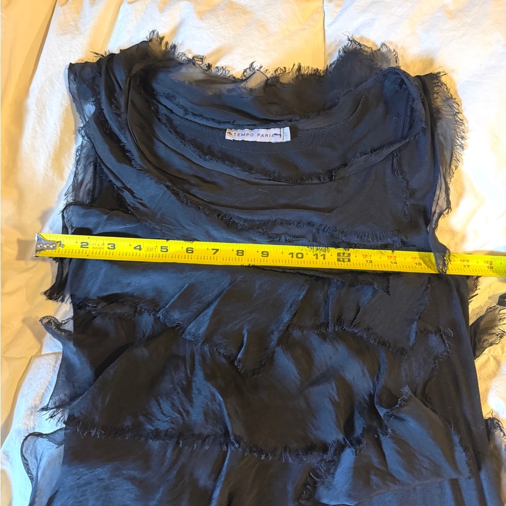 Tempo Paris Tiered Silk Raw Edge Asymmetrical Black Dress, Size M - Picture 16 of 16
